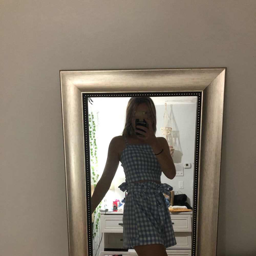 blue gingham set